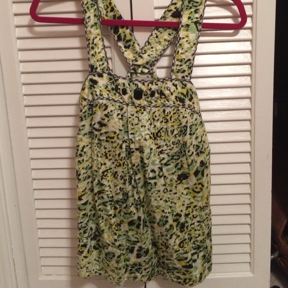 Green printed top with stones at the top