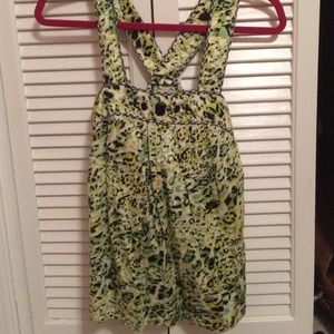 Green printed top with stones at the top