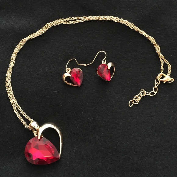 Jewelry - Set of Red Gemstone Necklace and Earrings