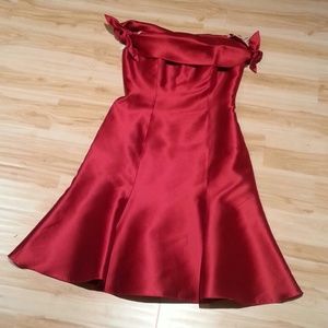 Designer Red Silk off the shoulder Cocktail Dress