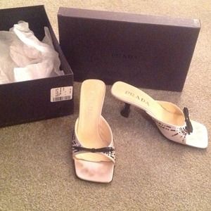 Authentic PRADA satin heels with beading