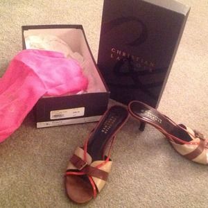 Christian Lacroix brown heels with orange accent