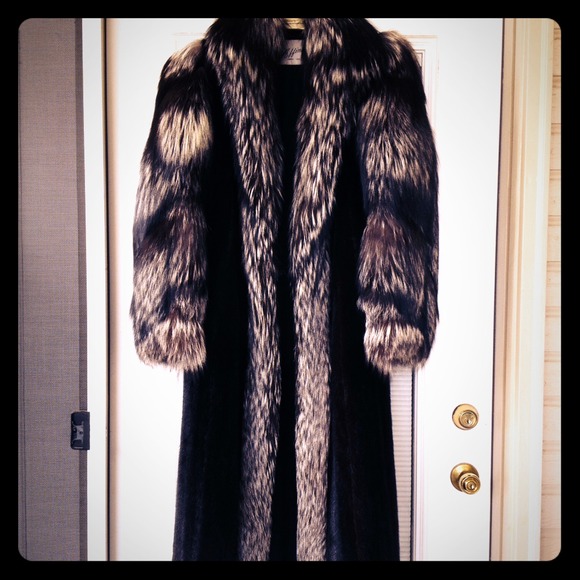 Full length Black Ranch Mink with Silver Fox trim