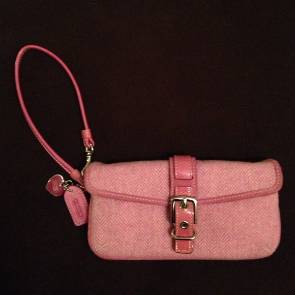 Coach Pink herringbone wristlet