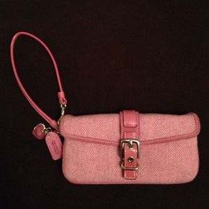 Coach Pink herringbone wristlet