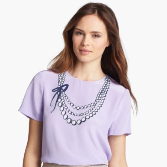kate spade Tops - Kate Spade Silk Lavender Blouse w/Painted Pearls