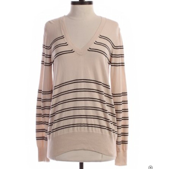 J.crew Cream with Black Stripe V-Neck Sweater