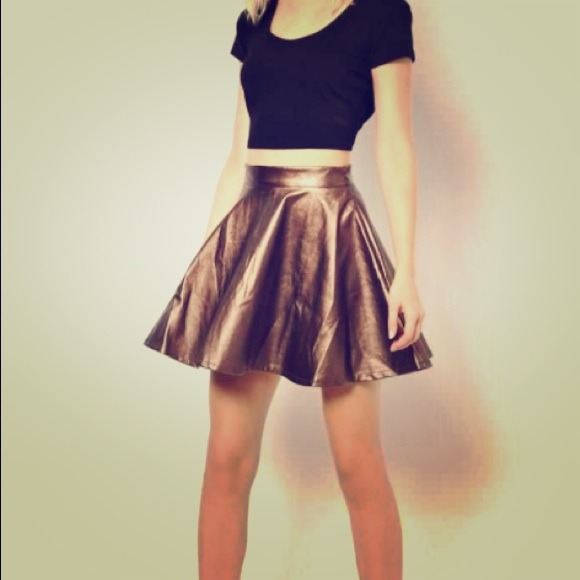 Metallic brown skater skirt