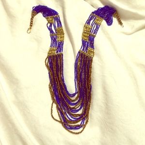 Blue and Gold Seed Bead Necklace