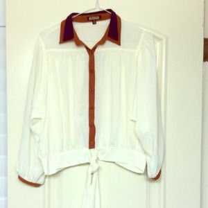 Sheer White Blouse w/tie in front