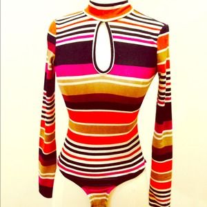 Vintage bright striped keyhole leotard