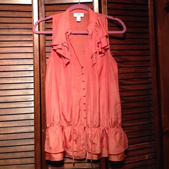 Coral Anne Taylor Loft Ruffle Top - Picture 1 of 3
