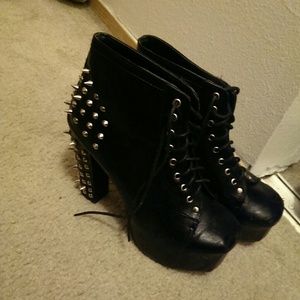 Black spiked combat heels