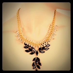 Black Gold Stone Chain Necklace Earring Set