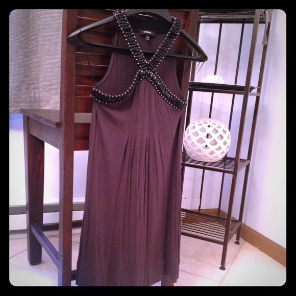 Grey Express Party Dress with Black Embellishment