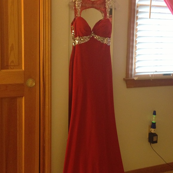 Night Moves long red formal knit gown. SOLD