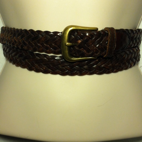 Braided leather belt with brass buckle