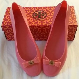 Authentic Tory Burch Jelly Ballet Flat w/ gold bow