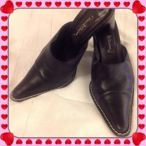 Black Leather Pointed Toe Western Style Mules Sz 6