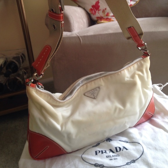 Authentic PRADA white bag with orange accents