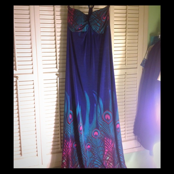 Peacock design maxi dress