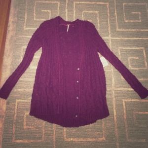 Free people maroon cableknit cardigan