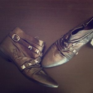 Aldo metallic black leather studded booties