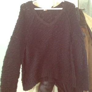 Free people black shaggy knit pullover sweater