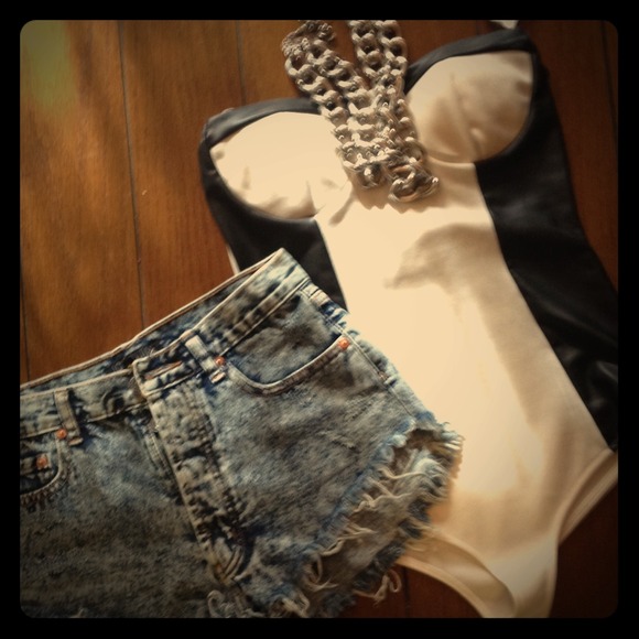 Leotard with pleather colour block