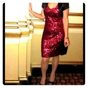 Red sequin party dress
