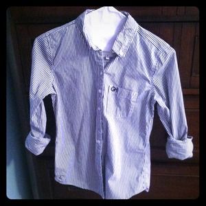 Gilly Hicks Dark Blue Striped Button Down Sz XS