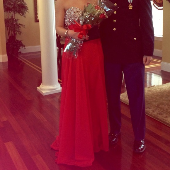 Red and crystals Formal for prom or military ball.