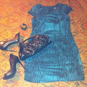 Teal green and black cap sleeve dress