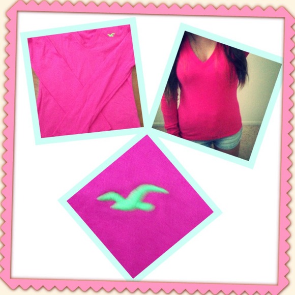 Hot Pink V-Neck Long Sleeve