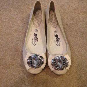 White jewel ballet flats