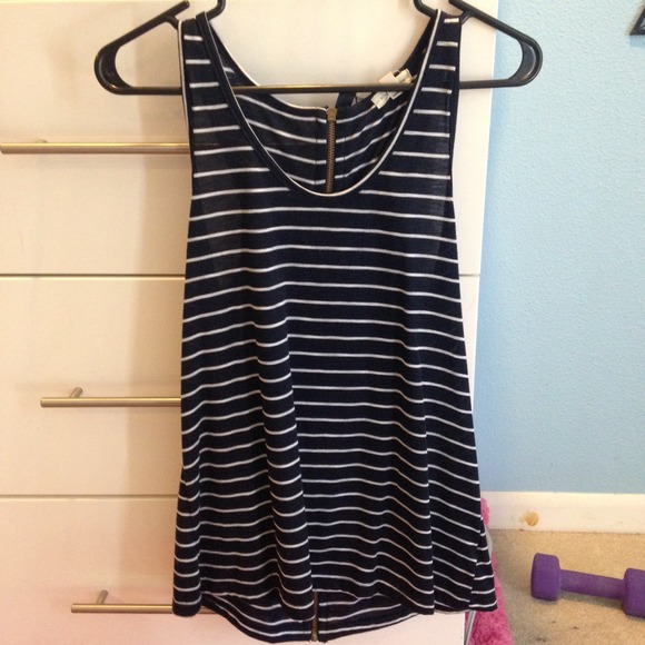 Navy and white striped zipper tank