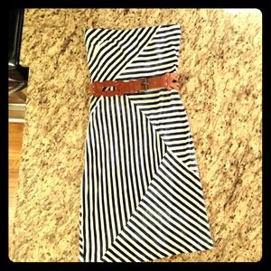 ON HOLD -- BCBG blue and white dress w brown belt