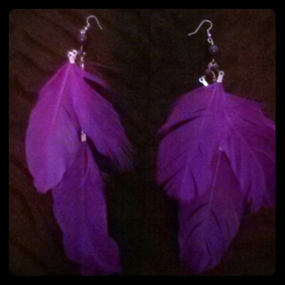 Purple feather earrings