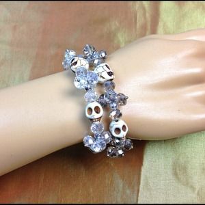 Skull bracelets. Swarovski crystal & howlite stone