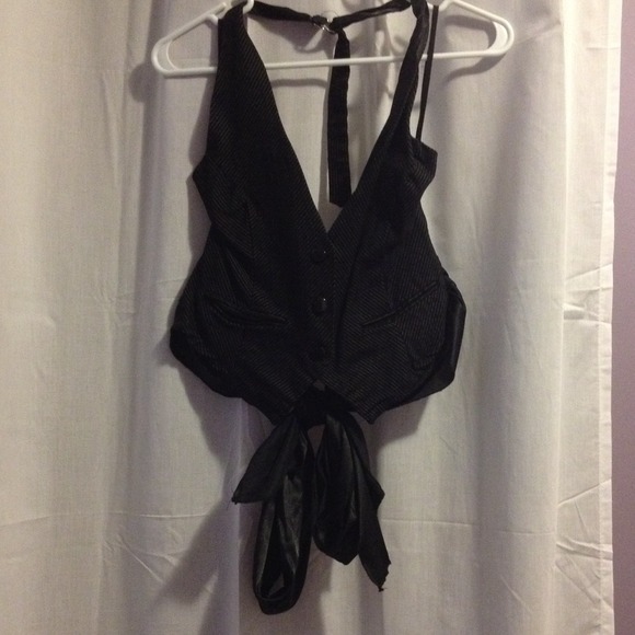 Black pinstripe vest with tie in the back
