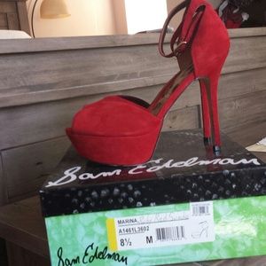 Sam edelman ruby red suede peep toe heels