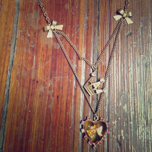 Betsey Johnson gold necklace with heart and crown