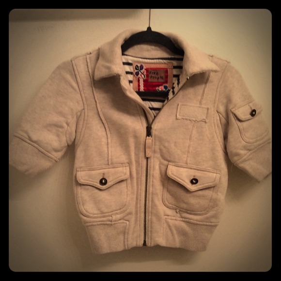 cream short sleeve Free People zip up sweatshirt