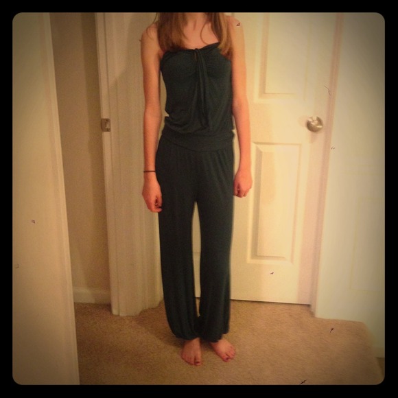 Mai Tai Pants - Jersey Knit Halter Peacock Green Jumpsuit Sz S