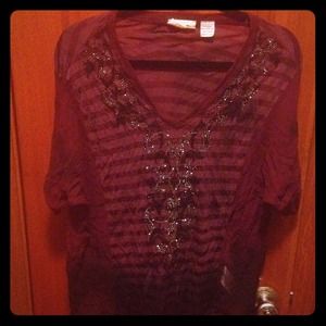 Miss Me jeweled striped sheer shirt