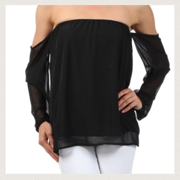 Black off shoulder attached sleeve top