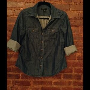Dark denim button down women's shirt