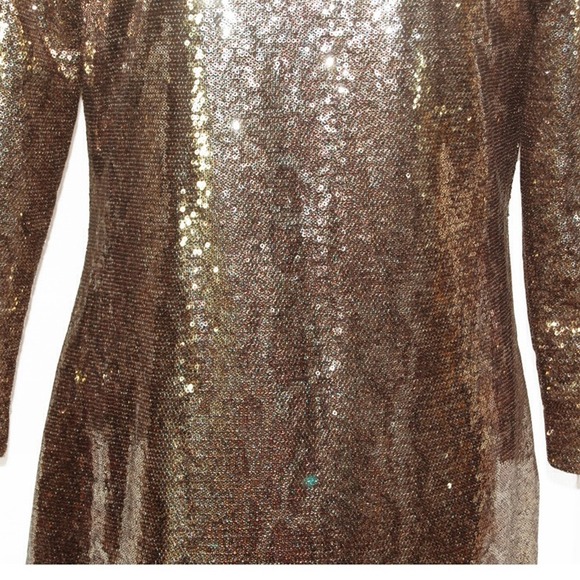 TAHARI Ezra Golden Sequin Python Shift Dress - Picture 2 of 4