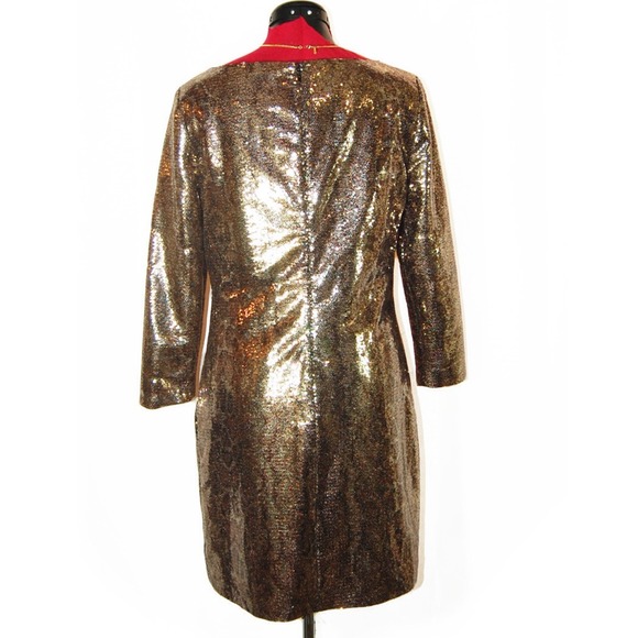 TAHARI Ezra Golden Sequin Python Shift Dress - Picture 4 of 4