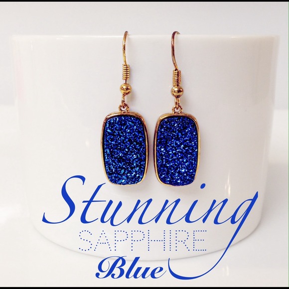Stunning Sapphire Blue Druzy Quartz Earrings